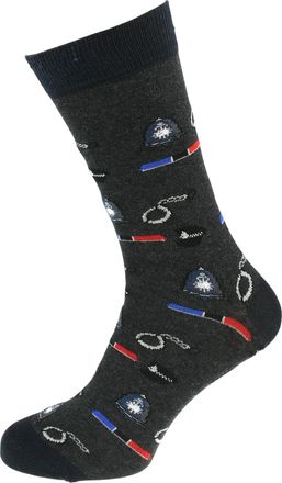 Generic Novelty Police Design Cotton Rich Woven Socks, Dark Grey with Helmet, Lights and Handcuffs Pattern, UK Size 5-12, Unisex Adult