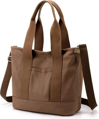 Generic Small Tote Bag with Zipper, Canvas Multi-Pocket Crossbody Bag Shoulder Bag Satchel Hobo Bag Messenger Bag 2025 (Brown,Large)