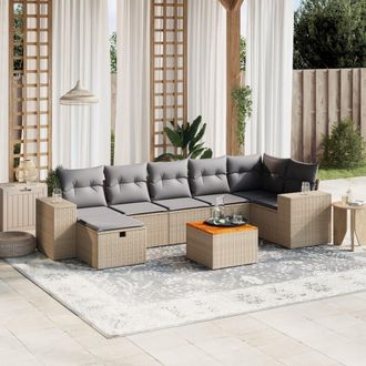 vidaXL Juego De Sof&aacute;s Jard&iacute;n Con Cojines Beige Mezcla 8 Pzas Rat&aacute;n Pe Vidaxl