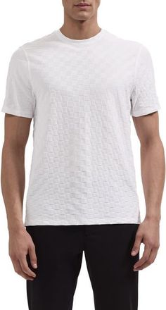 Bugatchi Check Jacquard Mercerized Cotton T-Shirt in White at Nordstrom, Size Xx-Large
