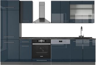 Vicco Cucina componibile Fame-Line, Blu scuro lucido/antracite, 300 cm senza piano di lavoro