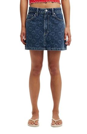 Cotton On Womens Original Denim Mini Skirt in Atlantic Blue Heart at Nordstrom, Size 10