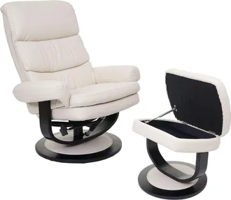 Hhg Hhg - Poltrona Relax Reclinabile 627 Ecopelle Girevole Con Poggiapiedi Avorio