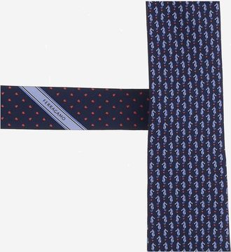 Ferragamo Mens Silk Tie Blue Ties & Bow