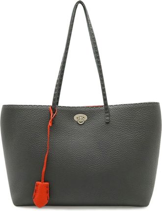 Fendi Selleria Gray Red Color Leather Shoulder Bag Tote Bag (Pre-Owned)