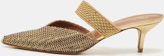 Malone Souliers Beige/gold Straw And Woven Fabric Maisie Mules