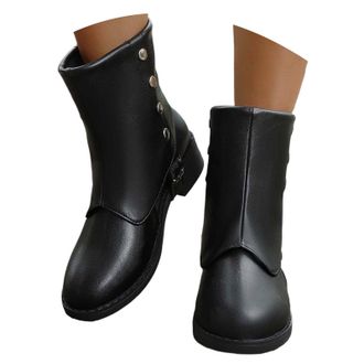 Generic 2026 Womens Mid Calf Boots Fashion Round Toe Slip On Chunky Block Heel Booties Comfortable Casual Winter Shoes for Women (Black, 6.5)