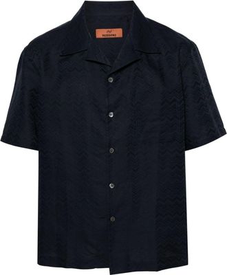 Missoni chevron-jacquard short-sleeve shirt - men - Cotton/Linen/Flax - 56 - Blue