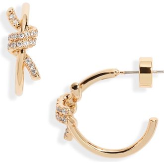Nordstrom Cubic Zirconia Knot Huggie Hoop Earrings in Clear- Gold at Nordstrom