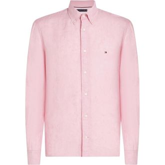 Tommy Hilfiger Pigment Dyed Solid Shirt - Heren - Casual Overhemden - Roze - S - Linnen - Overhemden