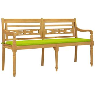 vidaXL Vidaxl - Banco Batavia Con Coj&iacute;n Verde Brillo Madera Maciza Teca 150 Cm
