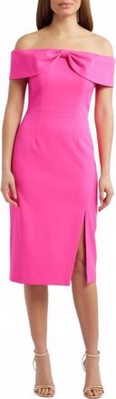 Eliza J Bow Off-The-Shoulder Midi Dress In Hot Pink