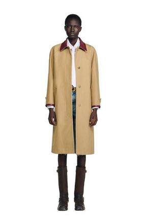 Sandro Trench coat with leather collar in Beige at Nordstrom, Size 42 Eu