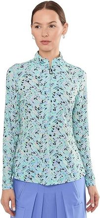 Jamie Sadock Sunsense Shattered Long Sleeve Quarter Zip Womens Clothing : MD, Polyester/Spandex