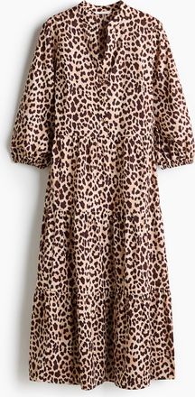 H&M Gestuftes Midikleid - Hellbeige/Leopardenprint