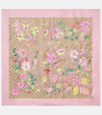 Gucci Bufanda de seda floral con GG