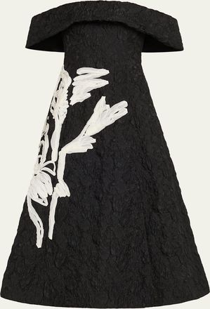 Erdem Off-The-Shoulder Embroidered Jacquard Midi Dress