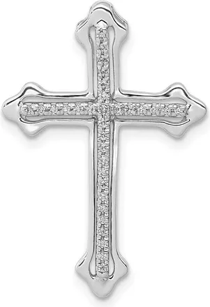 Diamond2Deal 14k White Gold 1/10 Ct Round Diamond Budded Cross Pendant