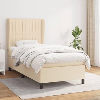 vidaXL Cama Box Spring Con Colch&oacute;n Tela Color Crema 90x200 Cm Vidaxl