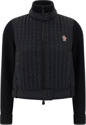 Moncler Truien & Vesten, Dames, Zwart, L, Wol, Gewatteerd wollen vest met rits
