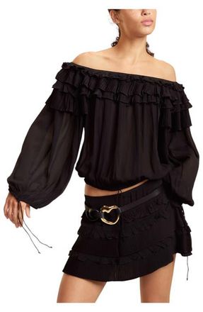 Cynthia Rowley Off Shoulder Ruffle Blouse in Black at Nordstrom, Size X-Small