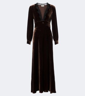 Rixo Vestido largo Emory de terciopelo con encaje