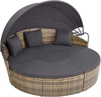 TecTake Isla de rat&aacute;n resistente y con toldo, 175 x 171 x 83-136 cm, natural