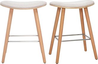 Miliboo Taburetes De Bar En Tejido Efecto Terciopelo Texturizado Beige Y Madera Clara H65 Cm (lote De 2) Meadow