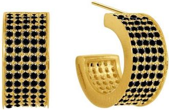 Dean Davidson Petit Pav&eacute; Thick Huggie Hoop Earrings in Black Crystal/Gold at Nordstrom
