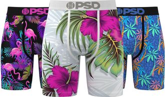 PSD Underwear Mens Boxer Briefs - Island Vibes 3-Pack, 7 Inch Inseam, Moisture-Wicking, Stretch Boxer Briefs for Men Pack, Island Vibes 3-pack 2, L