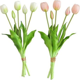 OEM Tulipanes Real Touch, Blanco, Rosa, Tulipanes Real Touch, Tulipanes, Ramo Artificial, Tulip&aacute;n, 40 Cm, Flores De Seda, Flor De L&aacute;tex, Primavera