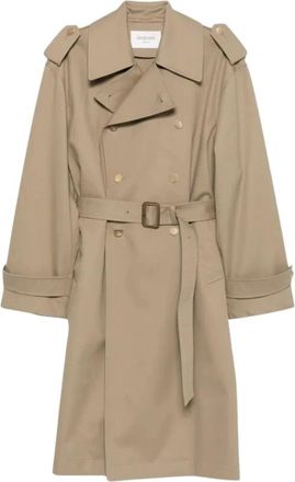 Saint Laurent Trench Double Boutonnage Ceint - Dames - Trenchcoats - Beige - S - Jassen