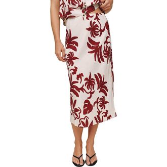 Bella Dahl Floral Linen Blend Midi Skirt in Island Damask Print at Nordstrom, Size X-Small