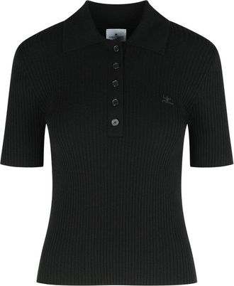 Courrèges Fitted Black Viscose Blend Polo Shirt
