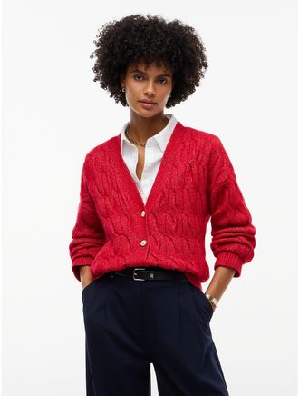 Tommy Hilfiger Womens TH Soft Touch Cable Knit Cardigan - Medium Red - XXS