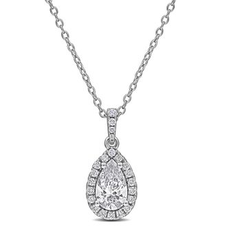 Mimi & Max Created Forever Lab-Grown Diamond Halo Necklace Sterling Silver 7/8 - 1 1/4ct TDW
