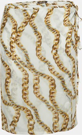 Roberto Cavalli Cream Chain Print Silk Wrap Mini Skirt
