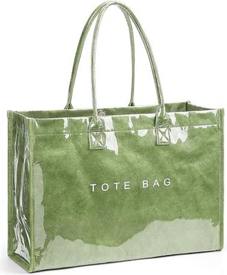 Generic PVC Tote Bag for Women, Large Plastic Bag, Shoulder Bag with Kraft Paper Letter Pattern, Hobo Handbag