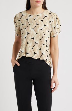Anne Klein Pleated Sleeve Top in Latte Multi at Nordstrom, Size Large P