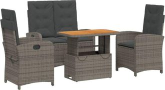 vidaXL Juego De Comedor De Jard&iacute;n 4 Piezas Con Cojines Rat&aacute;n Pe Gris Vidaxl