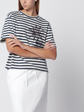 Max Mara T-shirt in jersey di cotone a righe bianca/blu