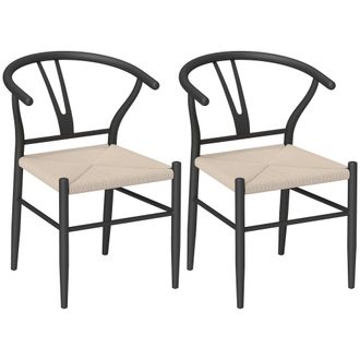 HOMCOM Weave Dining Chairs Set of 2 with Y-Shaped Backrest Hemp Seat Black | TJ Hughes