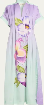 Verandah Hand-Pleated Floral Kaftan Maxi Dress
