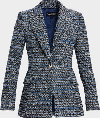 Sergio Hudson Single-Breasted Denim Jacquard Blazer Jacket