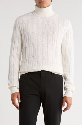 Bugatchi Cable Knit Turtleneck Sweater in Chalk at Nordstrom Rack, Size Xx-Large