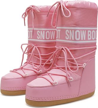 Generic Womens Winter Skiing Fur Duck Boots Waterproof Non-Slip Mid Calf Ankle Booties With Removable Insoles For Snow Hiking(Rose,4.5)