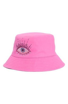 Kurt Geiger Evil Eye Embellished Bucket Hat in Fuschia at Nordstrom Rack
