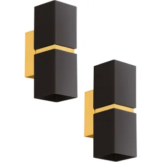 Loops 2 PACK Wall Light Colour Gold Plated Steel Black Square Shape Shade GU10 2x3.3W
