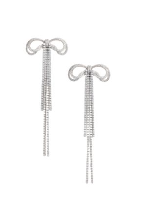 Self Portrait Silver Double Crystal Bow Zirconia Stainless Steel Earrings