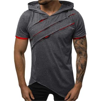 Generic Short Sleeve Hoodies for Men Hipster Hip Hop Ripped Tshirts Shirts Summer Casual Athletic Pullover Tops Workout Tees Camisa para Gym Hombre(Dark Gray,